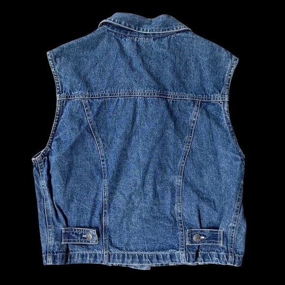 Vintage Blue Denim Vest Black Beaded Floral 90s Leena New York Small Mom Style - Picture 3 of 7